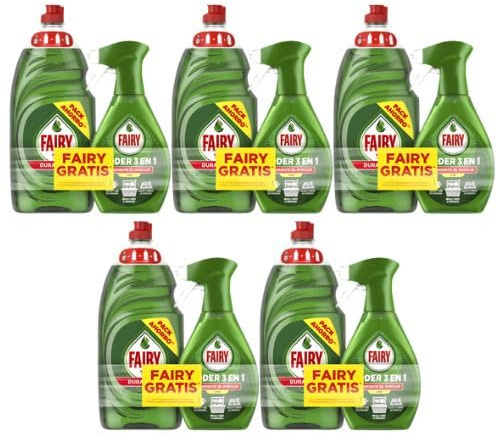 Fairy Lavavajillas Original 1015 ml + Fairy Poder 3 en 1 Spray 500 ml | Lote 5 Packs | Detergente Lavavajillas Mano + Spray Antigrasa Cocina