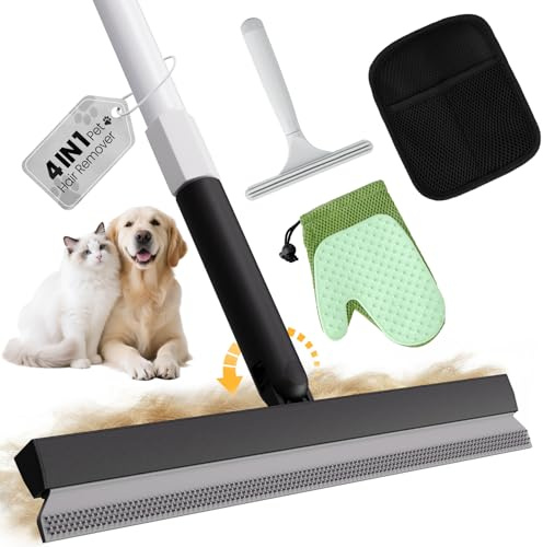 Kit de râteau pour tapis pour épilation d'animaux – Épilateur de poils d'animaux pour canapé, tapis de sol, gant d'épilation d'animaux, brosse magique, grattoir et balai en caoutchouc réglable de