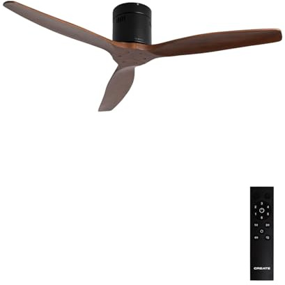 CREATE / WINDCALM NATURAL WOOD M/Ventilador de techo negro aspas madera nogal y mando / 40W, Temporizador, Ø132 cm, 6 velocidades, silencioso, función verano-invierno
