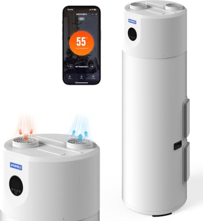 WARMBLU Pompa di calore per acqua calda F300 da 300 litri con COP 3,65, classe di efficienza energetica A+, funzionamento silenzioso (inferiore a 46 dB), controllo Wi-Fi, funzione di sterilizzazione