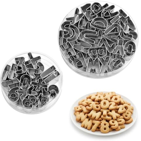 41 piezas de moldes con letras del alfabeto y los números, acero inoxidable, juego de cortadores de galletas, galletas, fondant, masa, pasteles, accesorios para hornear, decoración de tartas