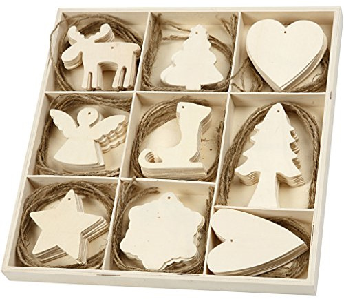 Weihnachtsbaum Deko Holz, 72 Stück Holzanhänger, Christbaumschmuck Set, Ornamente für Weihnachtsbaum, Weihnachtsdeko, Baumschmuck, 7-8 cm
