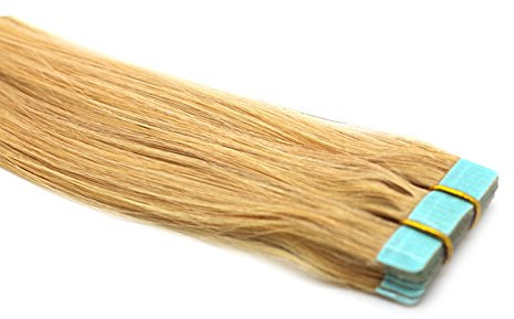 Tape In/On 100% Echthaar Remy Hair Extensions Haarverlängerung 2,5g / Tresse (50cm - 10 Tressen - #24 Goldblond)