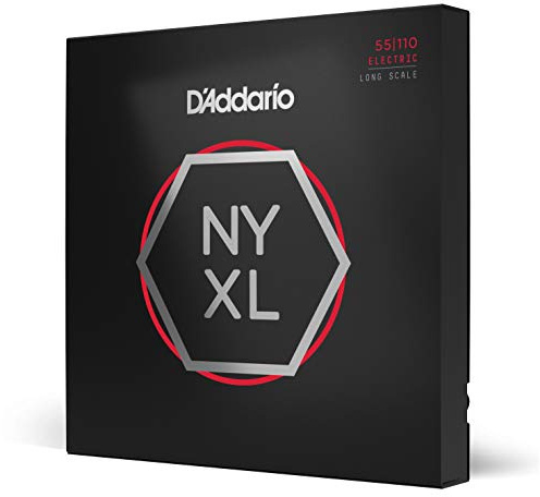 D'Addario basgitarrsträngar – NYXL bassträngar – NYXL55110 – oöverträffad styrka, inställningsstabilitet, förbättrat svar – för 4-strängs basgitarrer – 55-110 tunga, långa skalor