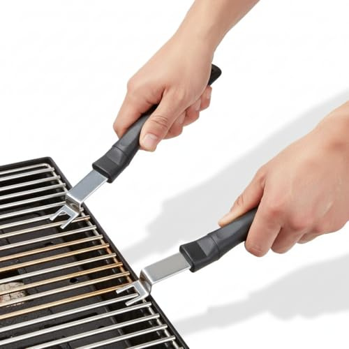 Melko Grillrost Handgriff 2 Stück 24 cm Edelstahl Griff für Grillgitter BBQ | hitzebeständig, Griffstücke aus Kunststoff, passend für runde und eckige Roste, sicheres Anheben ohne Verbrennungsgefahr