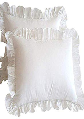 Kopfkissenbezug Kissenbezüge Kissenhülle mit Rüschen Baumwolle Weiße 45 x 45 cm 2 Stück für Bett