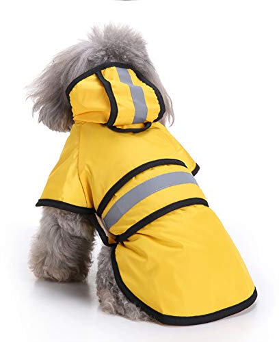 Hunde Regenmantel mit Kapuze und sicheren reflektierenden Streifen, ultraleichte atmungsaktive 100% wasserdichte Regenjacke für kleine, mittelgroße Hunde