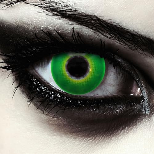 DESIGNLENSES lentilles de couleur vert pour halloween costume Chapelier fou, 1 paire (2 pcs), sans correction + étui à lentilles Hulk Green