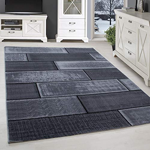 SIMPEX Tapis à Poils Ras, Conception de Pierre, Tapis Noir, 120 x 170 cm, Tapis de Style Moderne, Tapis Salon Moderne