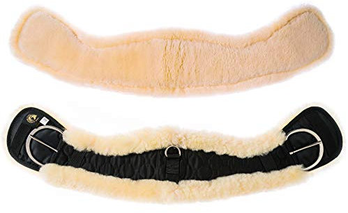 Merauno® Lammwolle Western Mondgurt Sattelgurt, aus Qualitäts Merino Lammwolle, Spezielle Anatomisch Konkave Form, für Bessere Rutschfestigkeit.(Schwarz-Natur,75cm)