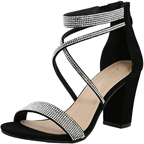 TOP Moda Dressy/Formal Sandals High Heel Ankle Strap Open Toe Sandals,Black,6.5
