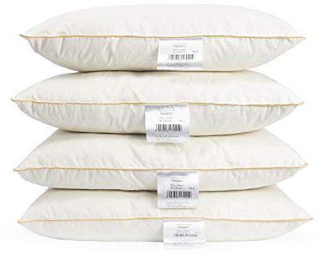H&F Heimtextilien 4er Set Federkissen 50x50 cm | 700g Kissenfülung 100% Federn | Kissen mit OekoTex Zertifikat | Bezug: 100% Baumwolle
