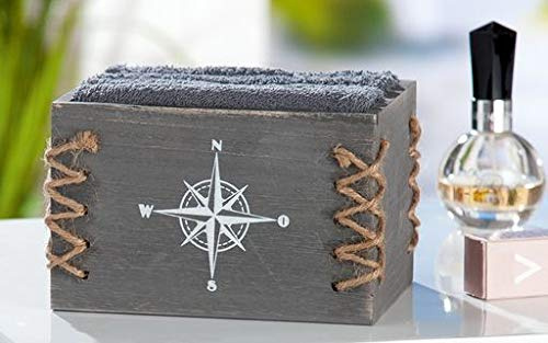GILDE Gästehandtücher in Box mit Windrosemotiv maritim, Box 15x12x10cm, Handtücher 30x30cm in grauton