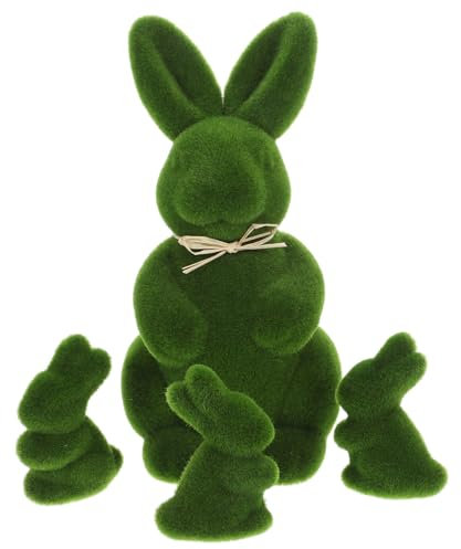 NUOBESTY 4pcs Easter Moss Bunny Rabbit Figurine Furry Flocked Rabbit Statue Artificial Turf Grass Bunny Figure Easter Garden Yard Decorations