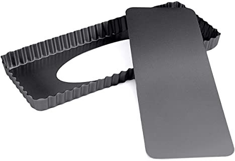 Moule à tarte rectangulaire, moule à tarte antiadhésif, 36 x 15 x 3 cm, moule à quiche avec fond amovible, revêtement anti-adhésif et conduction optimale de la chaleur (rectangulaire).