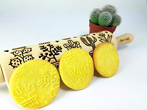 Mattarello Legno Goffrato CACTUS | Mattarello Inciso | Rullo per Biscotti e per Modellare | Mattarello Decorativo per Biscotti di Algis Crafts