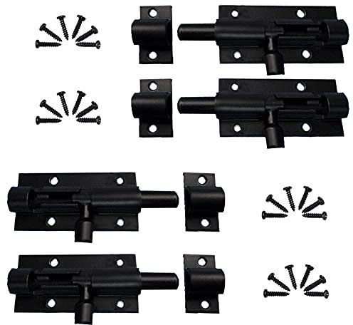 WiDream 4 Stück Türriegel, Schieberiegel 63mm, Riegelschloss Klein Türriegel mit Schrauben, Riegelschloss Aluminiumlegierung, für Gartentor, Badezimmer, Schuppen, Toilette (Schwarz)