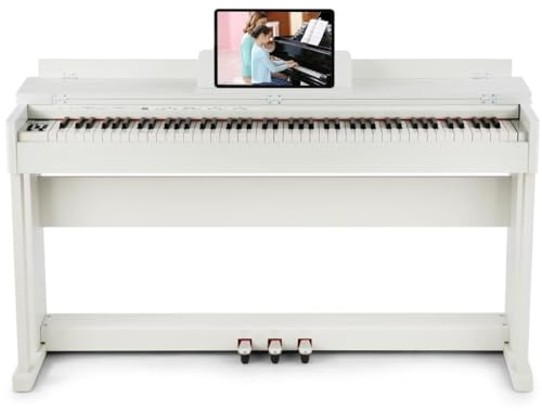 MUSTAR Digital Piano 88 Weighted Keys Hammer Action, Full Size 88 Keys Piano Keyboard Weighted White Electric Piano with Furniture Stand, 3 Pedal Systems, Dual Stereo Speakers