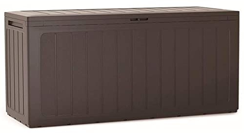 URBNLIVING 280L Vertical Line Wood Design Weatherproof Outdoor Patio Balcony Garden Storage Box Chest Crate (Brown)