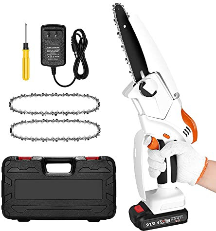 Mini motosega a batteria elettrica, sega da potatura da 6 pollici Sega da potatura portatile con extral Backup ricaricabile a batteria Potatore per rami di albero Attrezzo giardino per taglio legno