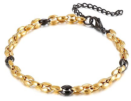 Bishilin Armbänder Edelstahl Gold Schwarz, Armband Herren 20CM Bohnenkette Gliederarmband 5MM mit Karabinerverschluss Freundschaftsarmband Partnerarmbänder Männer Jugend