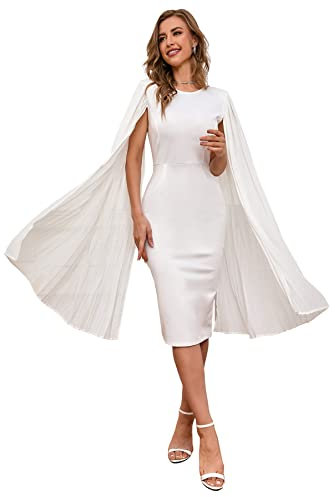 IWFEV Mid-Calf Patchwork Long Sleeve Round Neck Plain Sleeveless Midi Dress Women's Bodycon Dress XL White