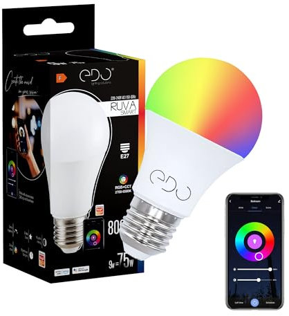 EDO RUVA Ampoule Connectée WiFi E27 9 Watt Dimmable Ampoule LED Intelligente RGB CCT TUYA Application Compatible avec Alexa Smart Life Control Google Assistant 2700-6500K 806 Lumen 1 pièce
