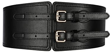 FFWTPY Breiter Korsett Taillengürtel Damen Elastisch Zweischnallen Vintage Stretch Leder Gürtel Taillengürtel Akzentgürtel