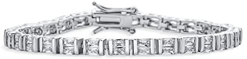 Bling Jewelry Bracelet de tennis en zircon cubique AAA CZ 20CT coupe princesse carrée alternant faux-diamant et pierre précieuse simulée étincelante pour femme petite amie plaqué argent 7 pouces