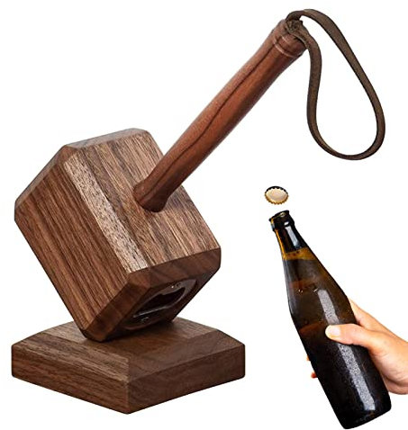 Zceplem Apribottiglie in Legno, Apribottiglie A Forma di Martello, Apribottiglie Unico con Base Magnetica, Bomboniere Apribottiglie Birra Acqua per Bevande Gassate Tappi per Bottiglie Lattine Pop
