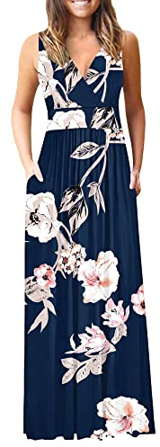 AUSELILY Överdimensionerad dammaxiklänning, aftonklänningar, ärmlösa/kortärmad/långärmad med fickor, djup V-ringning, 01 – ny blomma blå, L