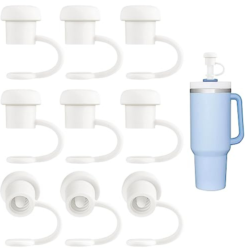 Nearockle 9stk Silikon Strohhalm Abdeckung Kompatibel mit Stanley Tumbler 40/30 Oz, Stanley Cup Accessories für Wiederverwendbare Strohhalme 6-10mm/0.23-0.4inch, Straw Cover (Weiß)
