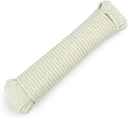 Natural Cotton Clothesline Pulley, Snag & Tear Resistant, 30m X 5.5mm, Soft Braided 190kgs Pulling Force Rope