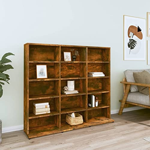 TANZEM CD-Regal, CD Aufbewahrung, Medienregal, DVD-Regal, Album Für CDs, DVD Fächer, CD Ständer, Räuchereiche 102x23x89,5 cm Holzwerkstoff