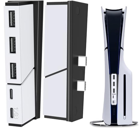 USB-Hub mit 5 Anschlüssen für PS5 Slim - Tendak Hochgeschwindigkeits USB Erweiterungs Splitter Hub Adapter Kompatibel mit Playstation 5 Slim Disc & Digital Spielekonsole