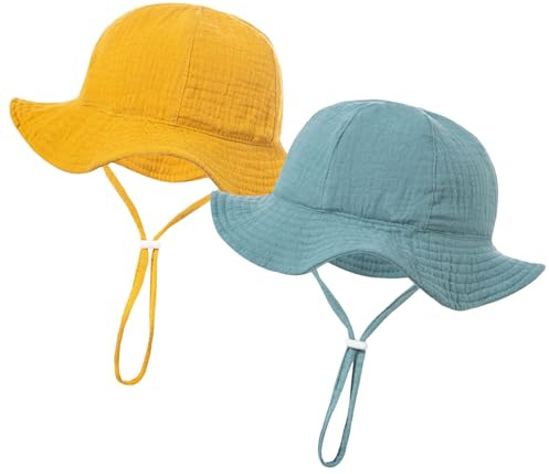Happy Cherry - Bebé Sombrero de Sol Verano Niño Niña Gorra Protección Solar para Playa Viaje Gorro de Pescador con ala Ancha Bucket Hat para al Aire Libre - 3-12 Meses - Amarillo