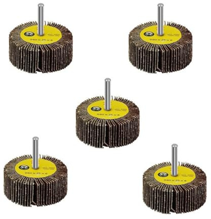 VONOTO Lot de 5 roues à lamelles abrasives, tige 6,35 mm pour enlever la rouille, l'ébavurage, le meulage et le polissage (60 x 25 x 6 mm, 5)