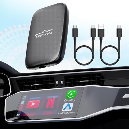 2024 Wireless CarPlay Adapter & Android Auto Adapter Support YouTube Netflix TF Card Screen Mirroring, Apple Car Play Dongle mit USB-A und USB-C Kabeln, Magic Box Wried to Wireless Stream to Your Car