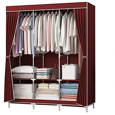 SZITW Canvas-Kleiderschrank, tragbarer Stoff-Kleiderschrank mit Kleiderstange und Regalen, Kleiderschrank-Aufbewahrungsorganizer für Schlafzimmer, Rot, 128 x 45 x 170 cm