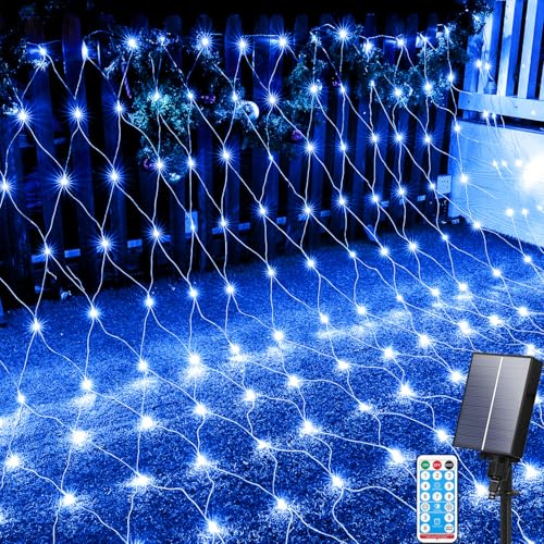 Aofonchy Solar Lichternetz Außen, 1.5 * 1.5M 96LED Lichternetz, Wasserdichte Lichterkettennetz, 8 Modi Lichterketten mit Fernbedienung & Timer, Mesh Lichterkette für Weihnachten Hochzeit Büsche