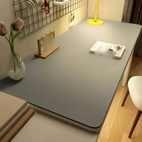 HJGUI Große Schreibtischunterlage, Tischschutz, Ledertischdecke für Zuhause, leicht zu reinigen, wasserdicht, Teeuntersetzer, rutschfest, Gamer-Tastatur-Mauspad, grau, 70 x 120 cm