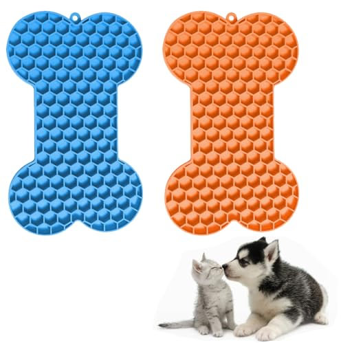 EIH 2 Stück Schleckmatte Hund mit Saugnapf,Leckmatte Hund BPA-frei,Schleckmatte Katze,Slow Feeder Hunde Leckmatte,Grätenform,Hundespielzeug,für Hundebaden,Trainieren,Fellpflege & Krallenpflege