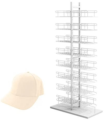ASerZenith Freistehender Hutständer, Metall-Hutständer für den Einzelhandel, Baseballkappenständer, Hut-Organizer, Damen und Herren, Sonnenhut-Boxen, Behälter, Weiß, 60 x 30 x 132 cm