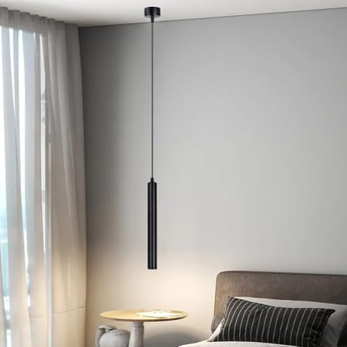 HOTUT Moderna lampada a sospensione a cilindro COB LED, lampadario a tubo lungo cilindrico COB Patch, illuminazione a sospensione a soffitto cilindrico, lampadario a cilindro nero, luci da comodino da