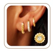 ZHESHY 3 Paar Creolen Silber 925 Gold Damen Kleine Ohrringe Hängend Set | Hypoallergene Wasserfest Goldene Silber Ohrstecker,Ohrringe Hängend,Mehrere Ohrloecher Helix Piercings Set,Schmuck Für Frauen