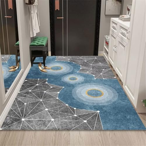 AITROMNI Runner Rug Floor Mats grau blau Teppich Klassische Linie Dekoration modernen Stil langlebig Auslegware 140X300CM
