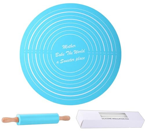 Rolling Pin with Silicone Baking Mats, Nonstick Pin Dough Rollers, Rolling Pin and Silicone Baking Mat Combo Set for Fondant, Pastry, Dough
