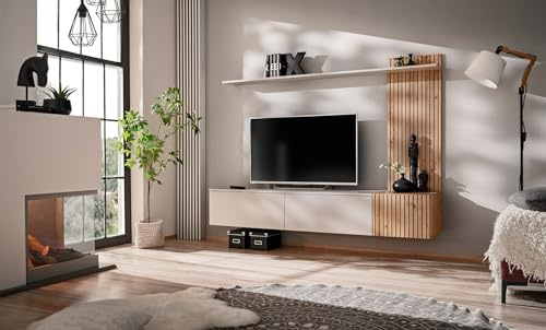 Deconation Ensemble Meuble TV Solo - Beige - L 180 X H 130 X P 40 Cm