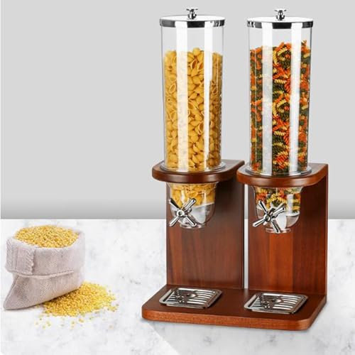 8L/12L Cereal Dispenser Countertop with PC Barrel and Wood Base, Dry Food Dispenser Snacks Organizer Storage Containers for Pantry, Kitchen Counter,8L