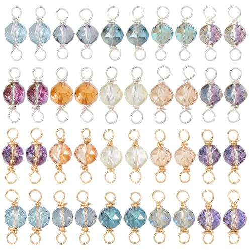 PH PandaHall 10 Couleurs Breloques en Verre à Facettes 20pcs Pendentifs à Maillons de 20mm Connecteurs en Cristal Petites avec Doubles Boucles pour la Fabrication de Bijoux Colliers Bracelet